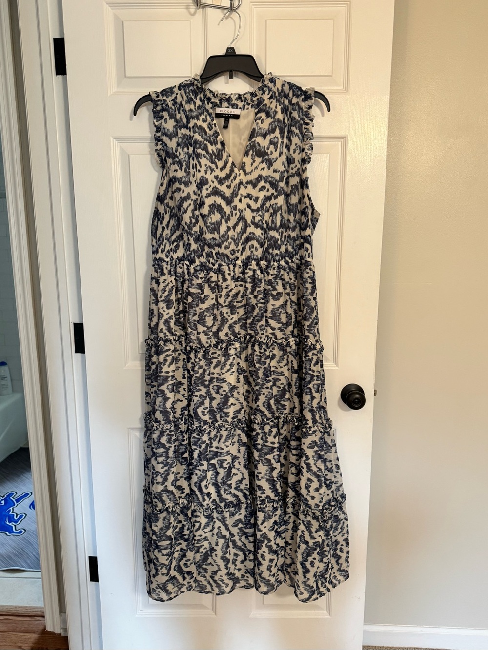 Eloquii Navy and White Printed Tiered Maxi Dress